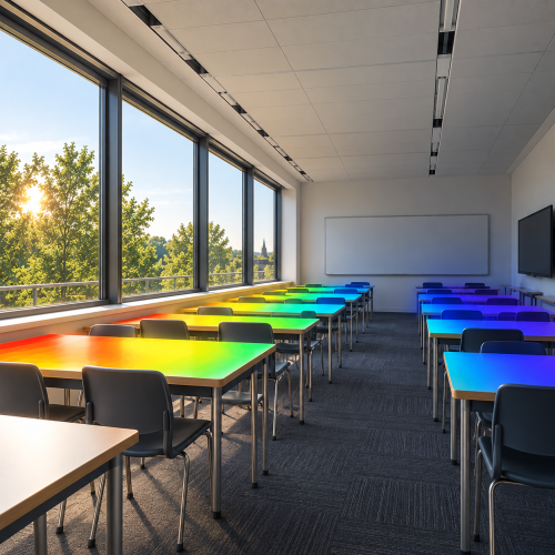 Climate-based daylight model showing annual daylight distribution across a classroom